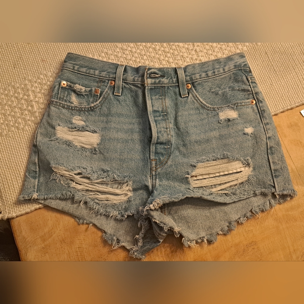 Levi's Blue Jean Shorts High-Waisted Distressed